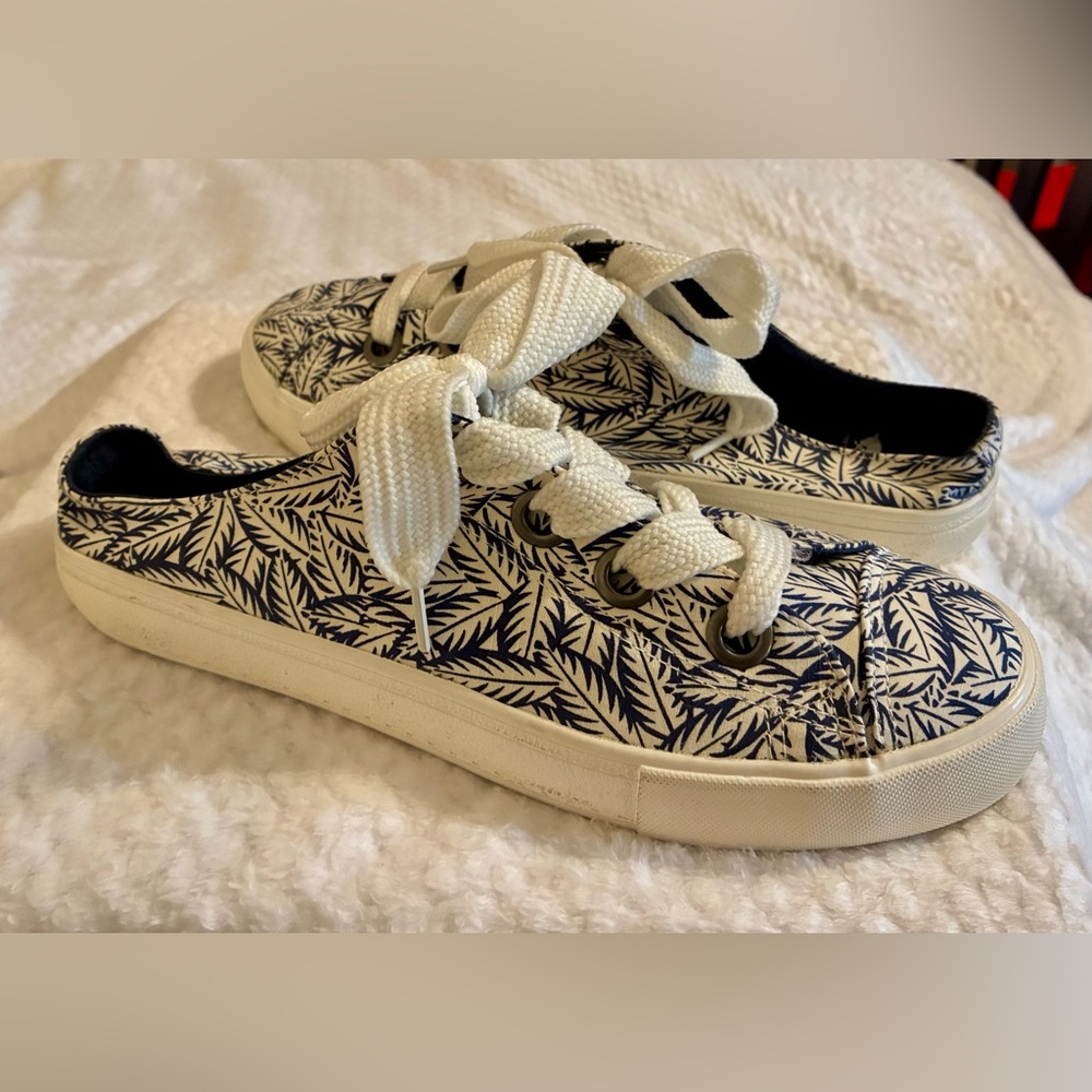 Rocket Dog Palm Leaf Print Canvas Slip-on Sneaker Navy White Mule Casual EUC 9.5